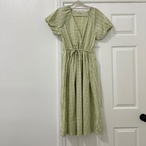 MADEWELL Plaid Tie-Waist Midi Dress MEDIUM